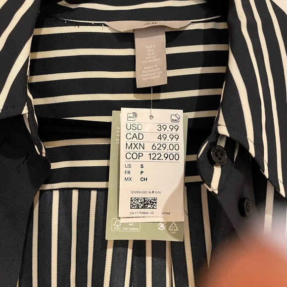 NWT H&M navy white striped oversize woven shirt size small - Picture 12 of 13